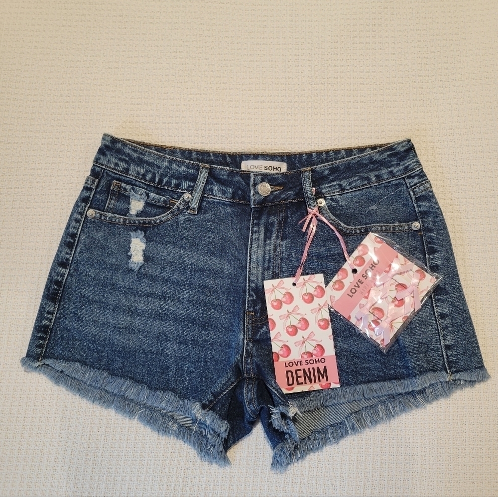 Women's Distressed Blue Jean Shorts - Picture 1 of 8